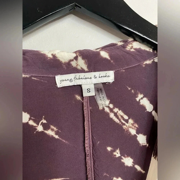 YOUNG FABULOUS & BROKE "RAINE" RAISIN STARBURST WASH WRAP DRESS SIZE small - Picture 3 of 4